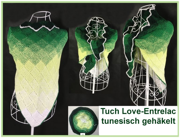 Tuch "Love Entrelac" tunesisch gehäkelt schriftliche Anleitung: https://www.crazypatterns.net/de/items/22393/tuch-love-entrelac-tunesisch-gehaekelt-mit-1-bobbel?ref=VeronikaHug
