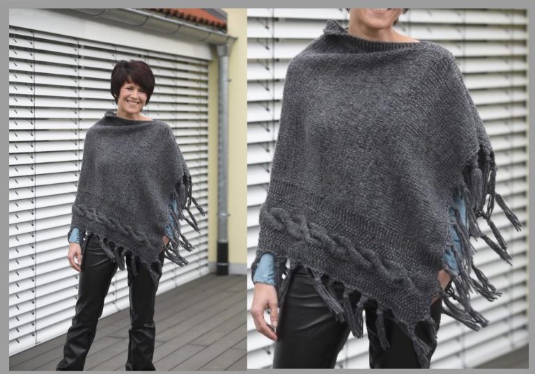 Poncho gestrickt schriftliche Anleitung im Fachgeschäft so lange der Vorrat reicht oder hier: https://www.crazypatterns.net/de/items/17274/poncho-mit-zopfstreifen?ref=VeronikaHug