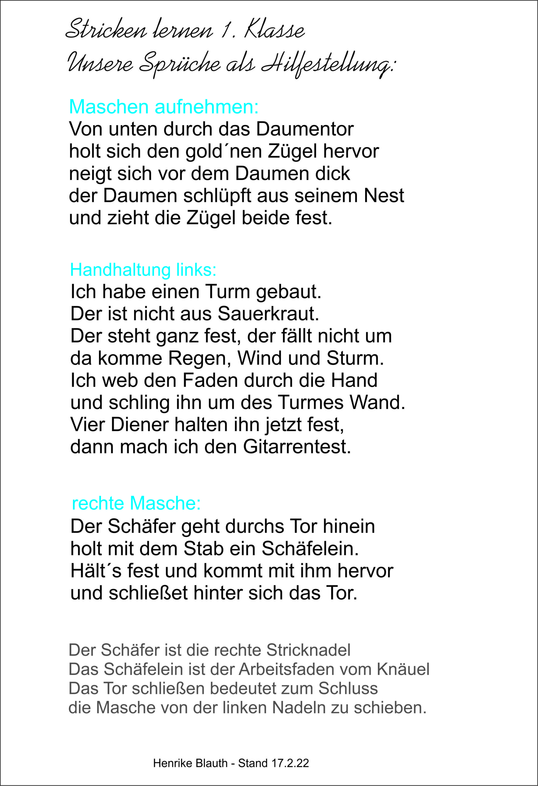 Strick Sprüche 1. Klasse
